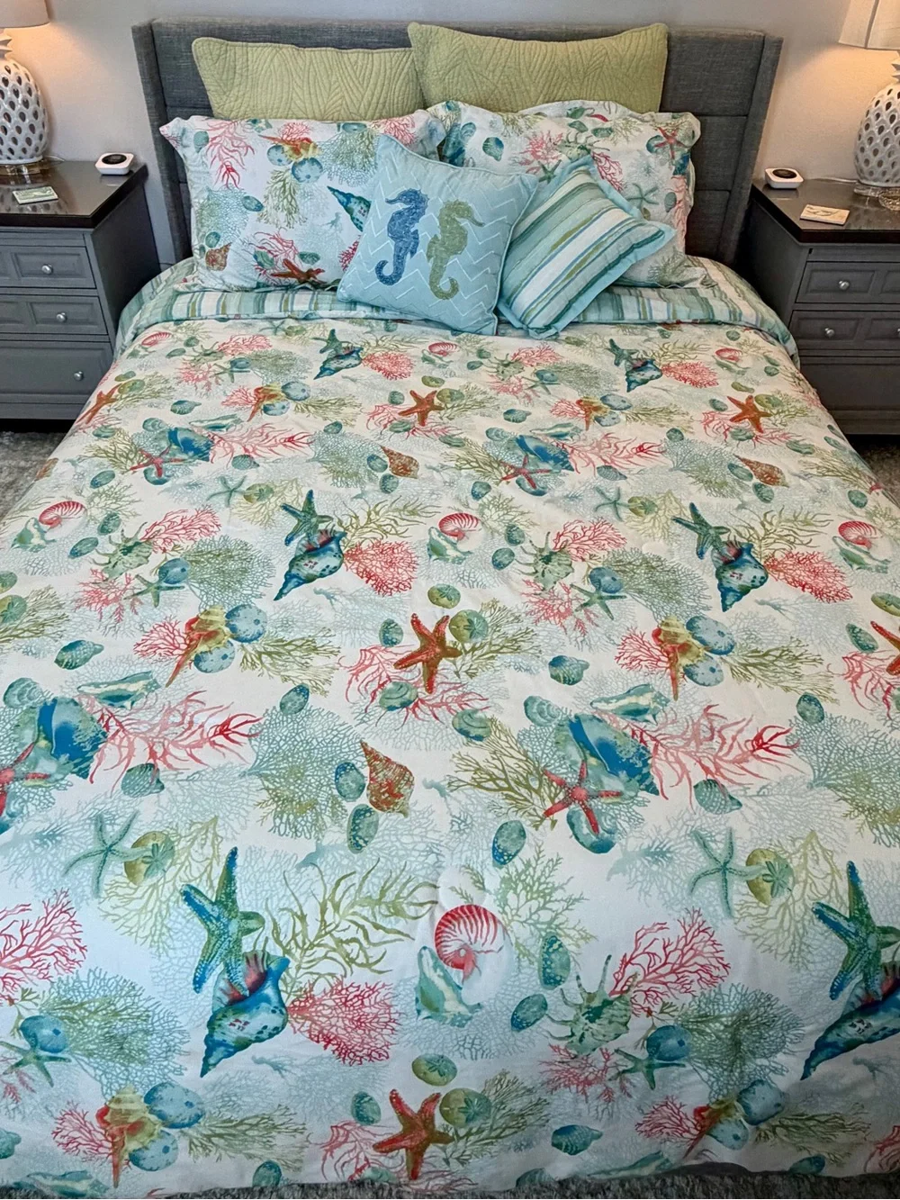 Coastal Queen Comforter Set w/shams & throw pillows